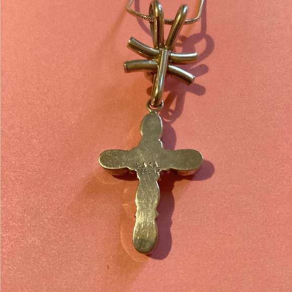 Nakai stamped sterling cross with Amethyst, Garnet, & pearl necklace & pendant - Picture 3 of 7